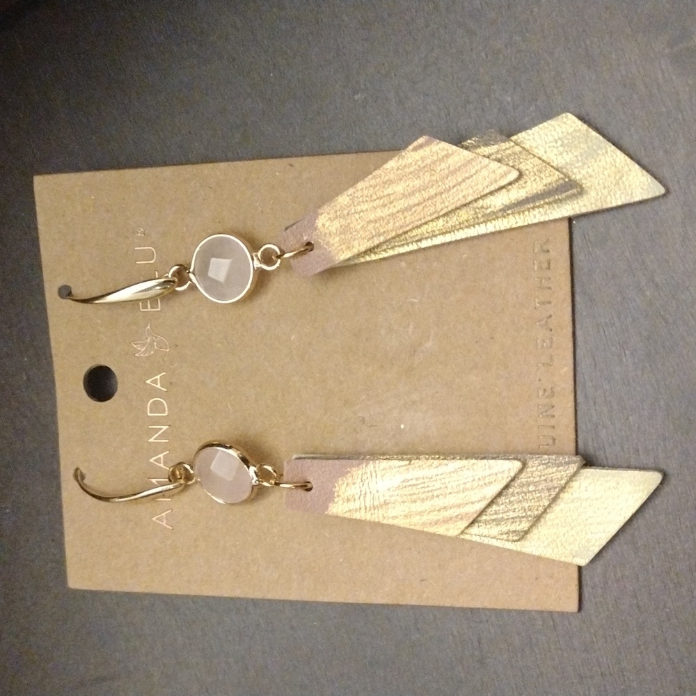 Tri Color Leather Earrings- Amanda Blue NWT